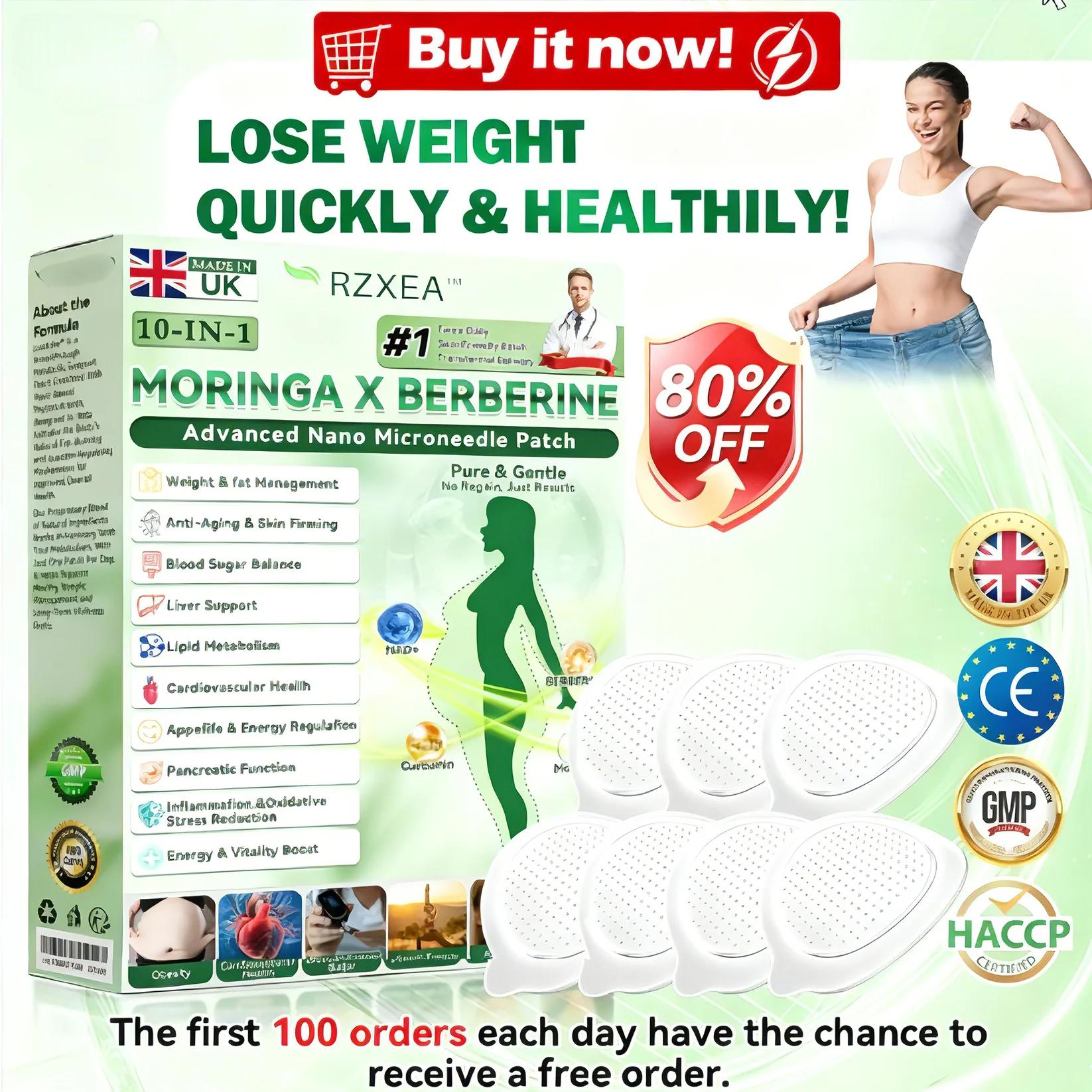 RZXEA™ Moringa & Berberine NAD+ 10-in-1 Nano Microneedle Patch (Just once a day, visible changes in 7 days) ✅ For obesity, loose skin, diabetes, sleep apnea, joint issues, and more